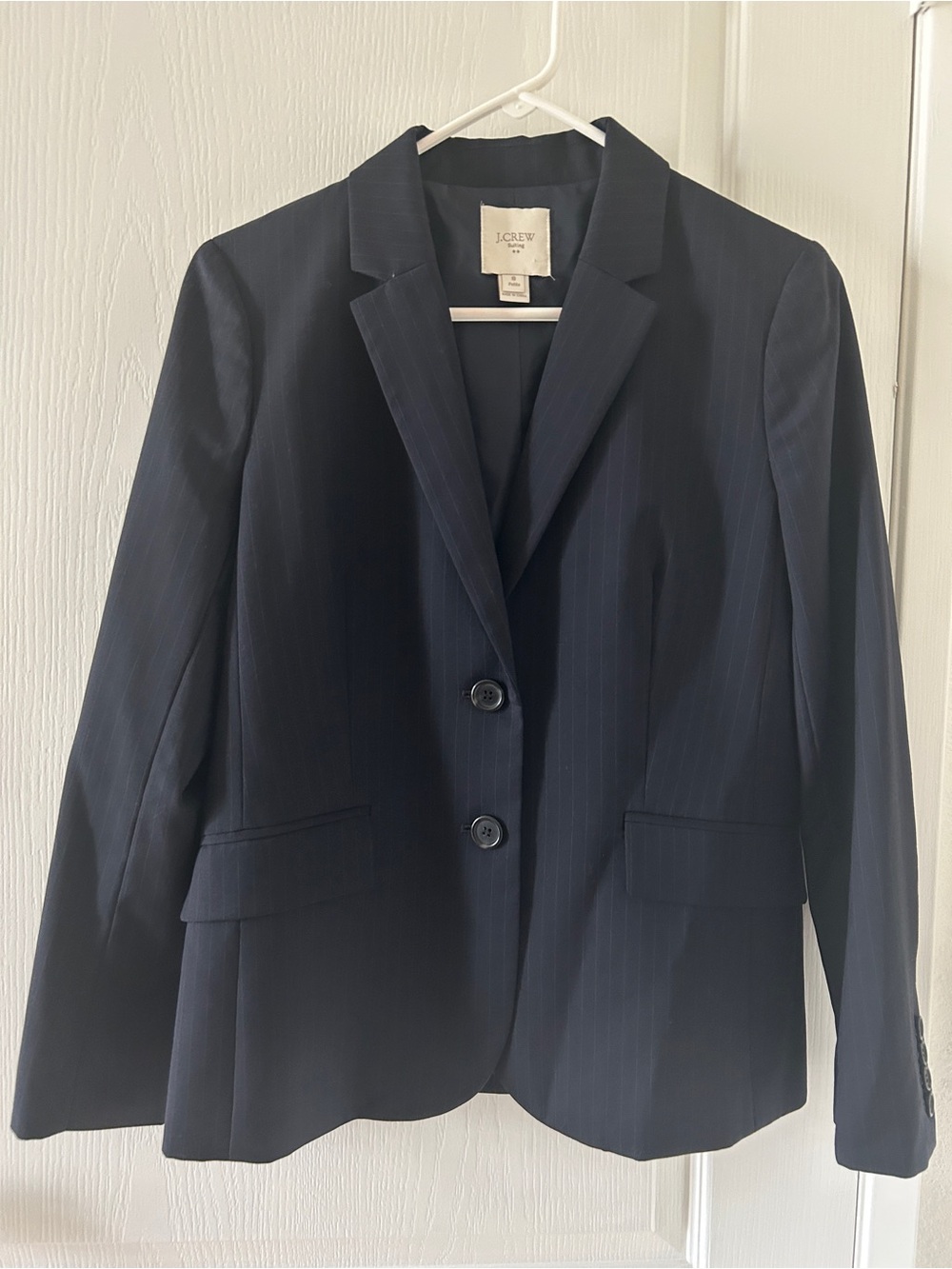 J.Crew Factory Navy Blue Pinstripe Tailored Blazer Size 8 Petite Workwear Office